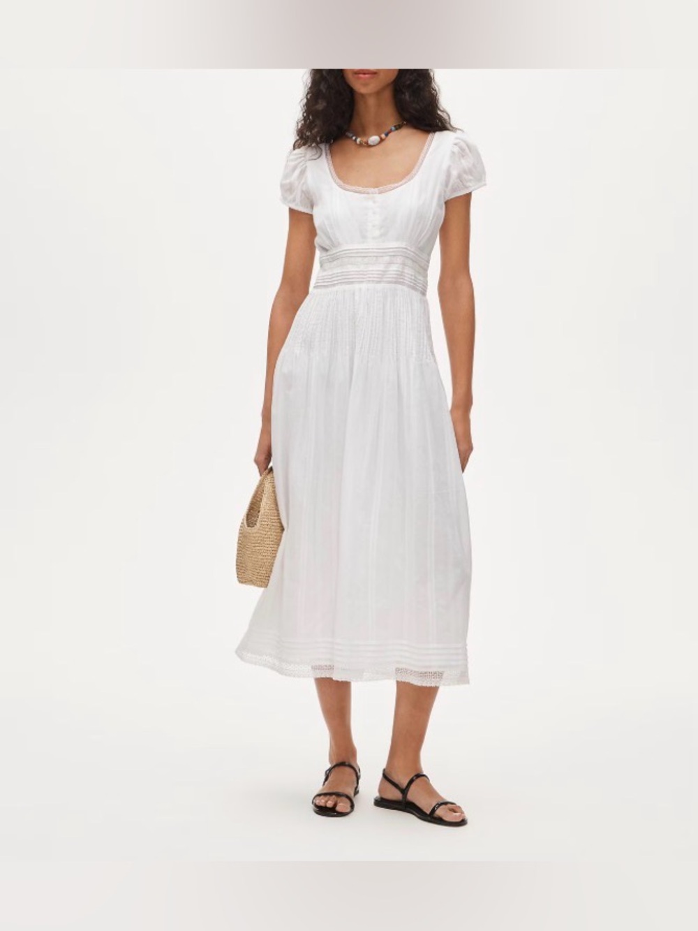 J.Crew. Lace-trim pintuck midi dress in cotton dobby.White.0P. NWT.